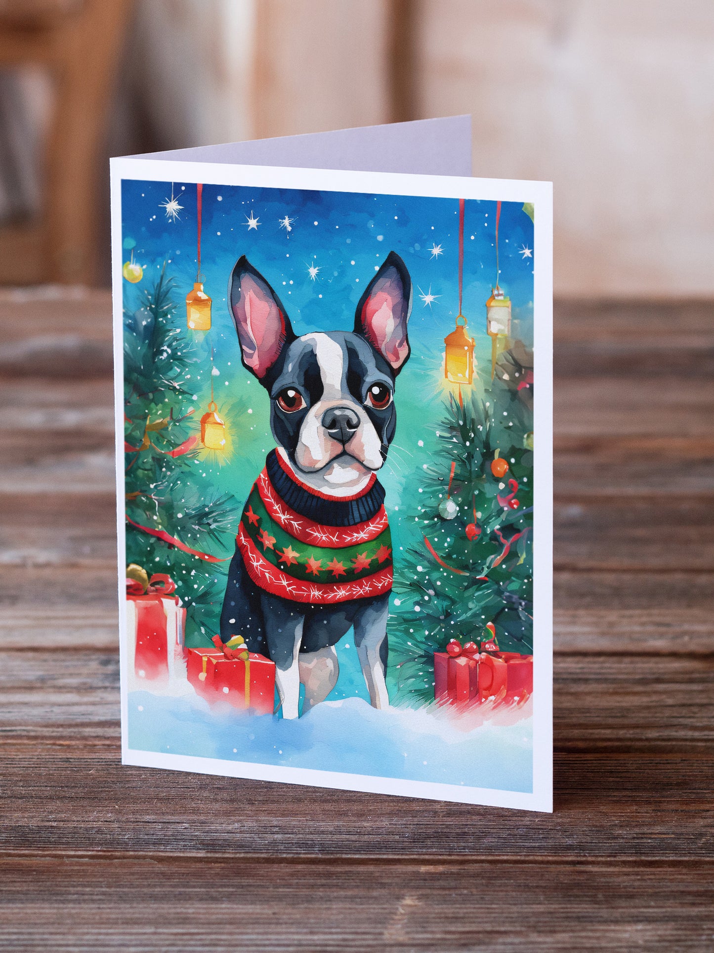 Boston Terrier Christmas Greeting Cards Pack of 8
