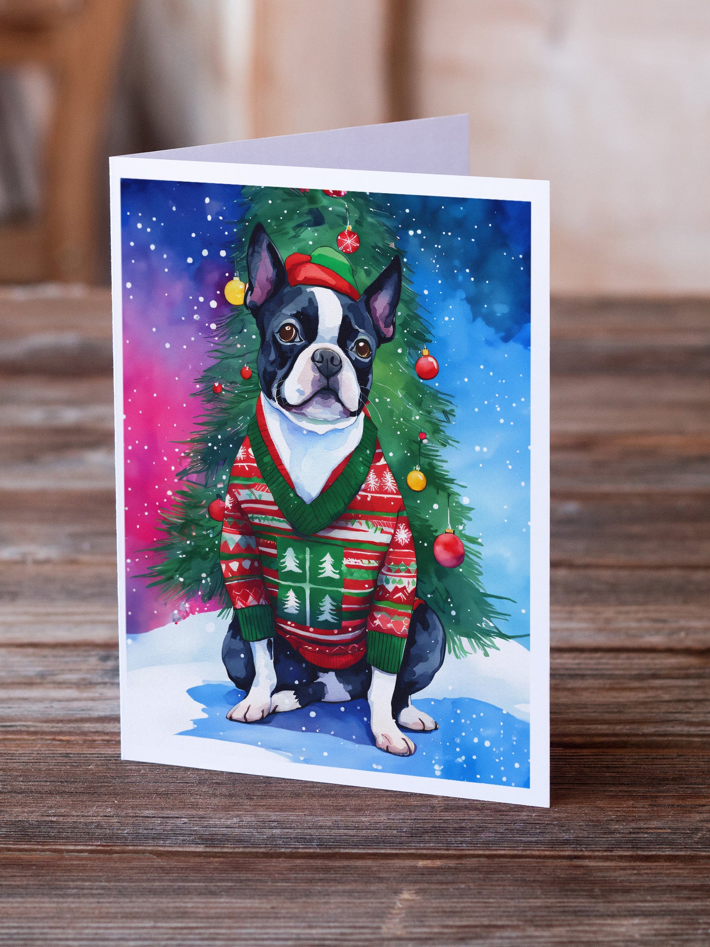 Boston Terrier Christmas Greeting Cards Pack of 8