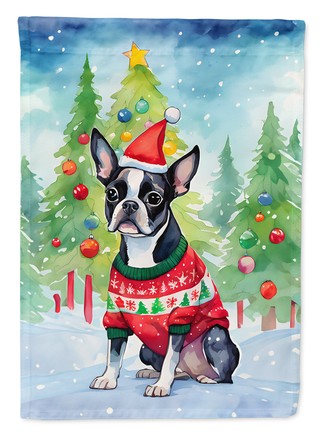 Buy this Boston Terrier Christmas House Flag
