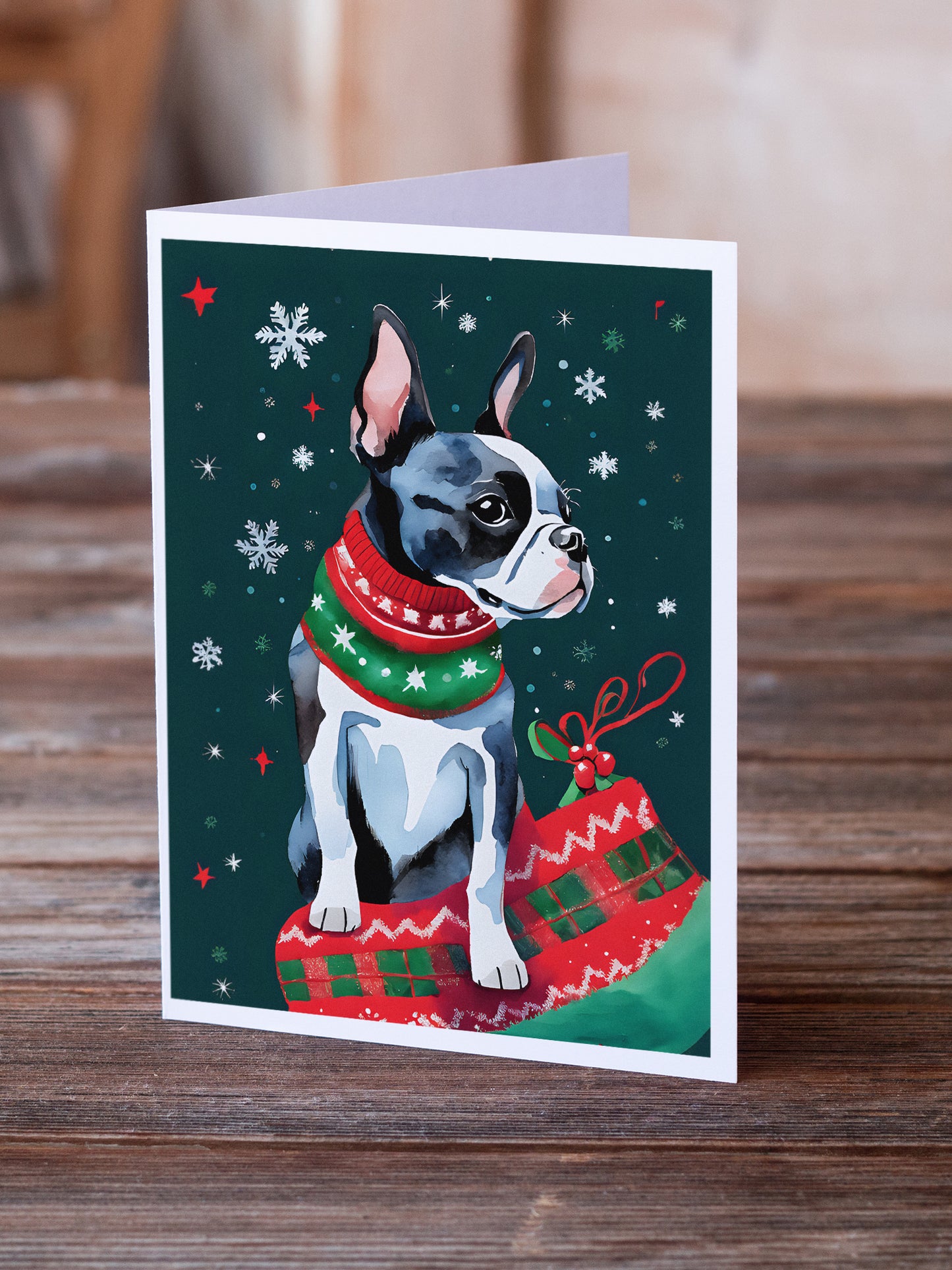 Boston Terrier Christmas Greeting Cards Pack of 8