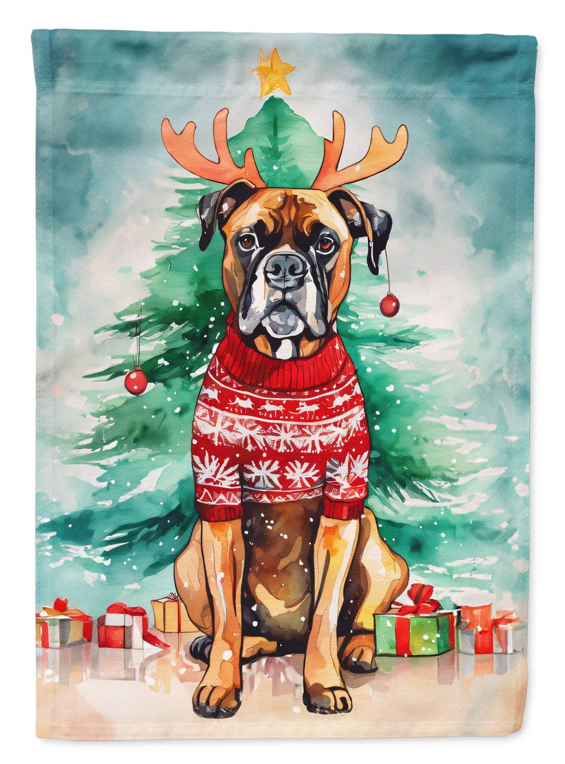 Buy this Boxer Christmas House Flag