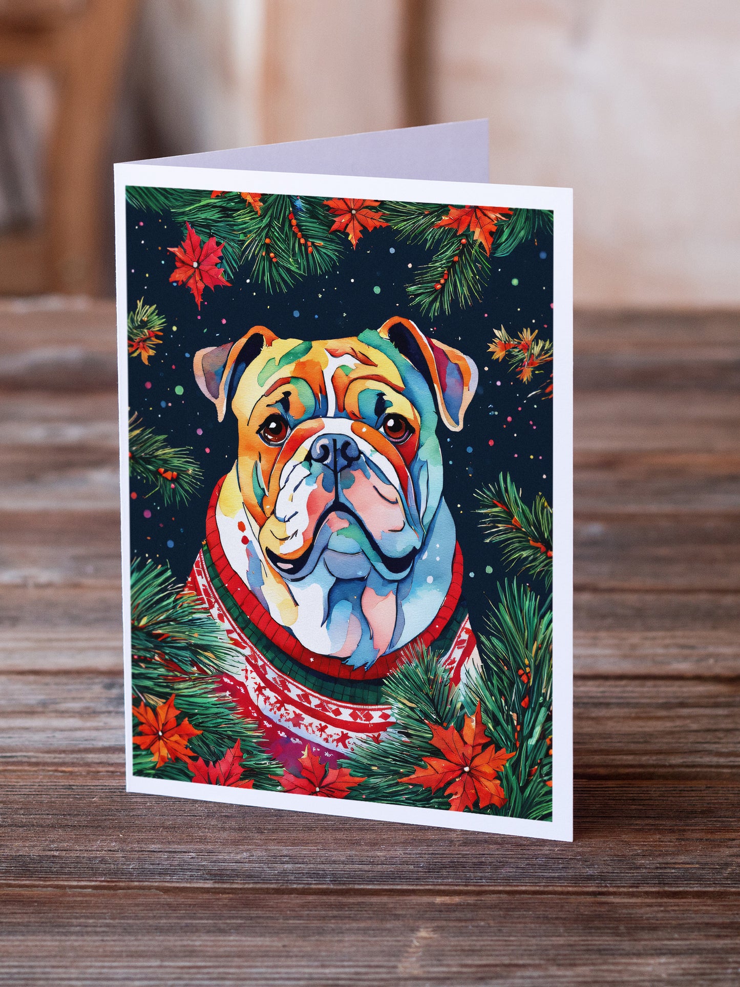 English Bulldog Christmas Greeting Cards Pack of 8