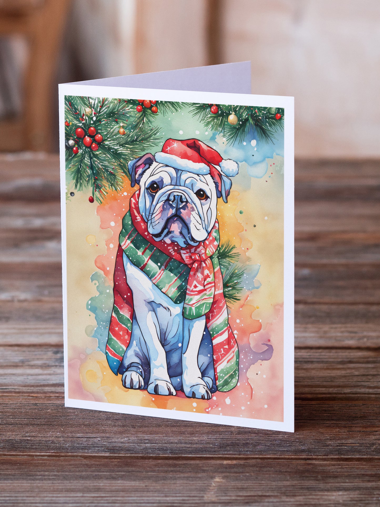 English Bulldog Christmas Greeting Cards Pack of 8