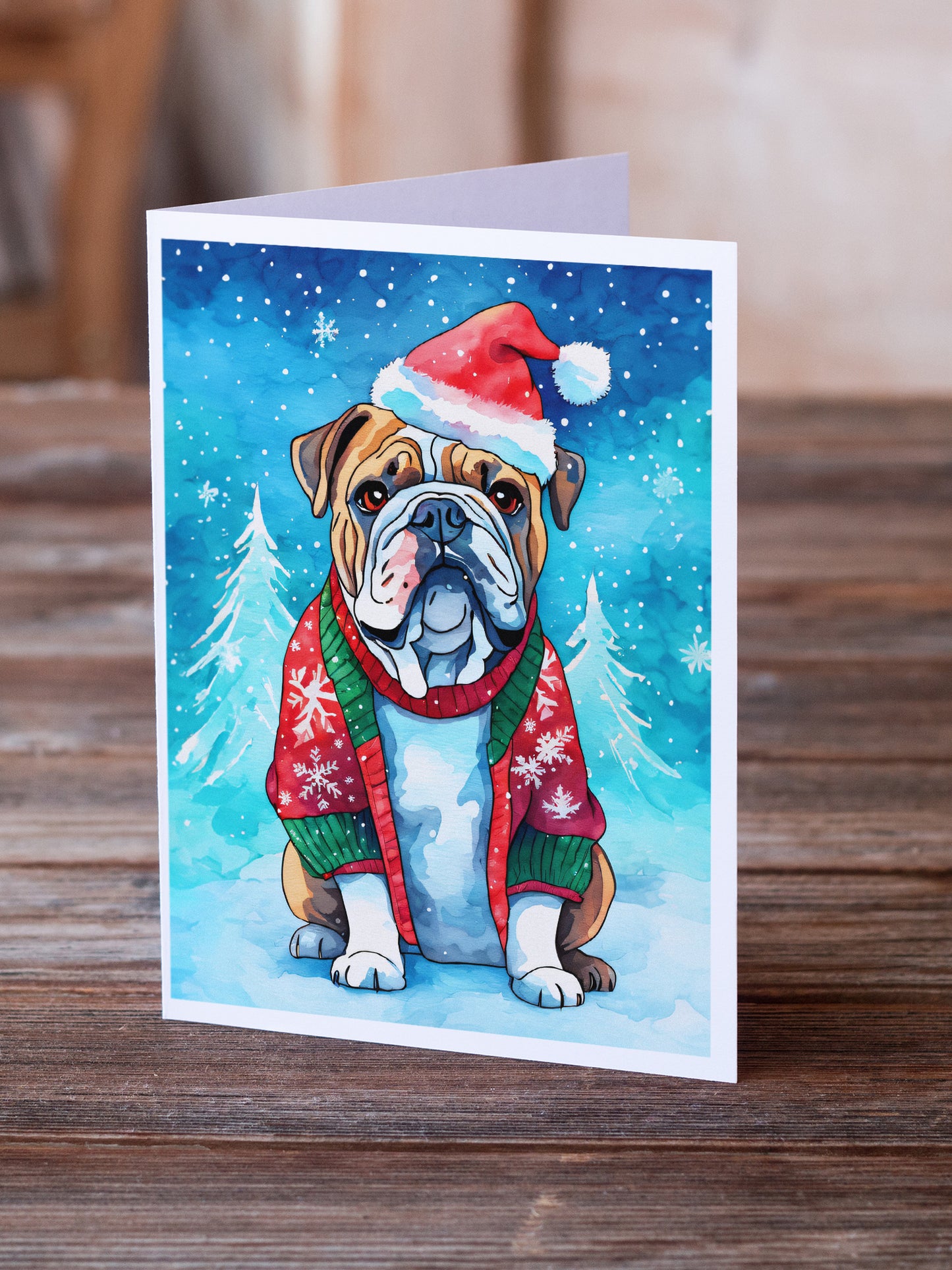 English Bulldog Christmas Greeting Cards Pack of 8