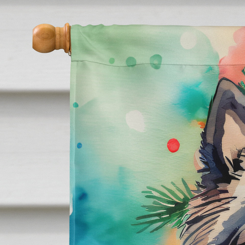 Keeshond Christmas House Flag