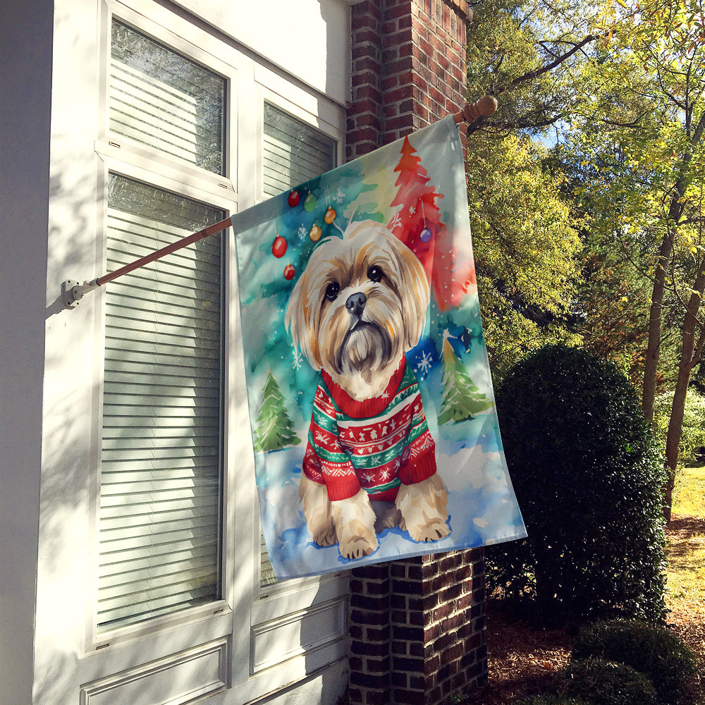 Lhasa Apso Christmas House Flag