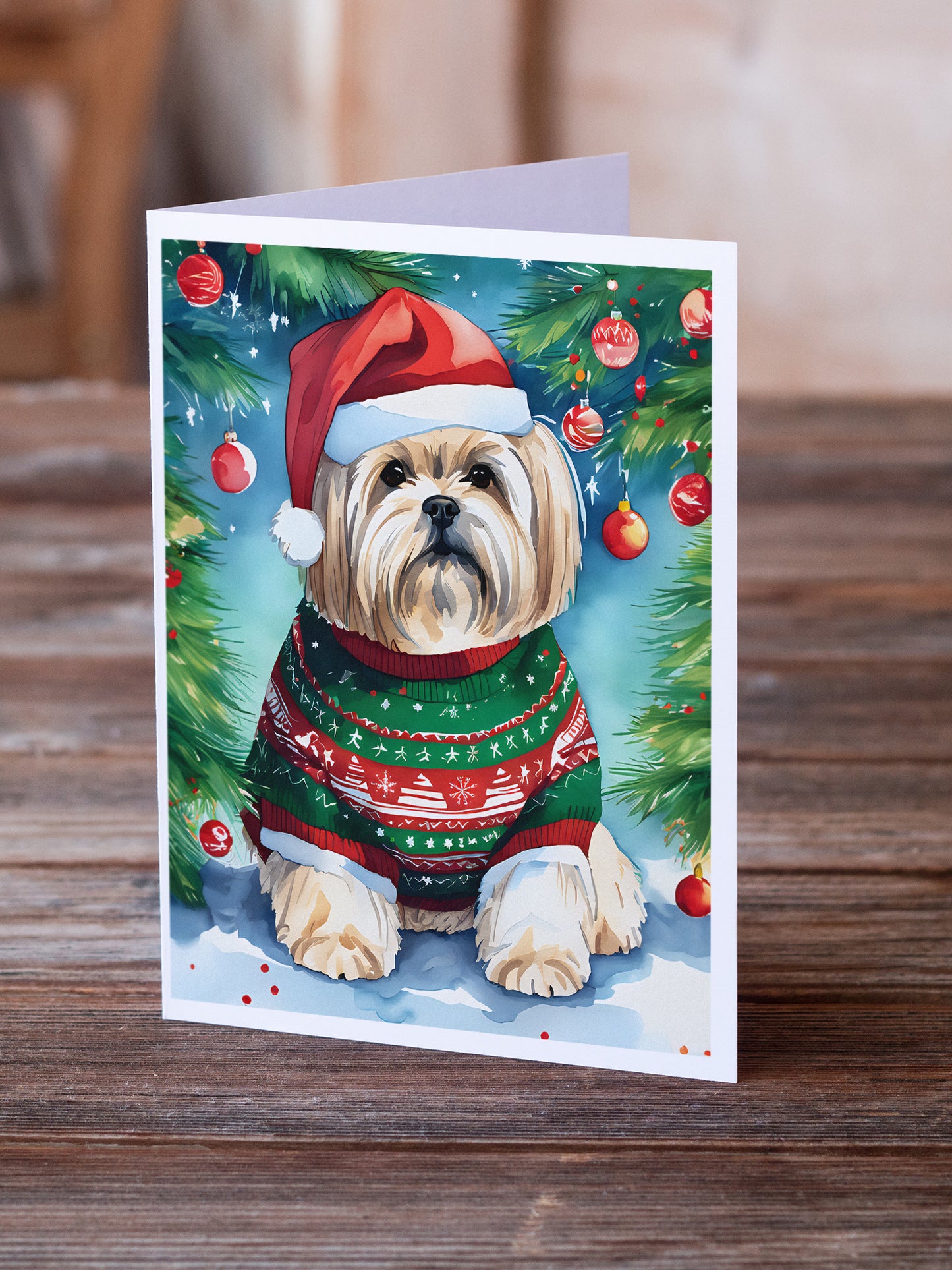 Lhasa Apso Christmas Greeting Cards Pack of 8