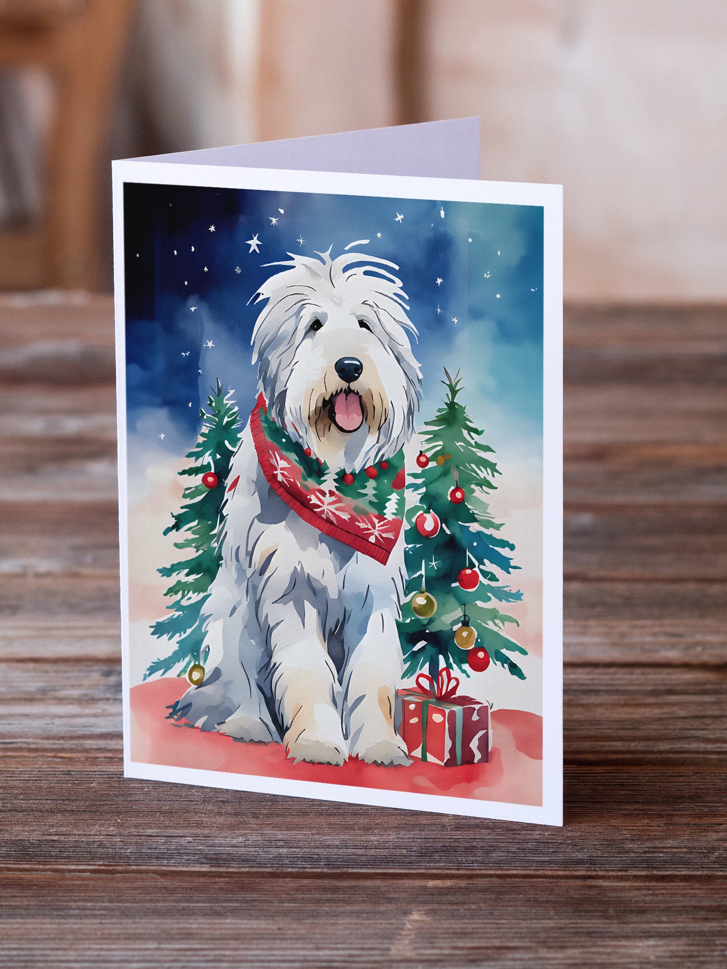 Old English Sheepdog Christmas Greeting Cards Pack of 8