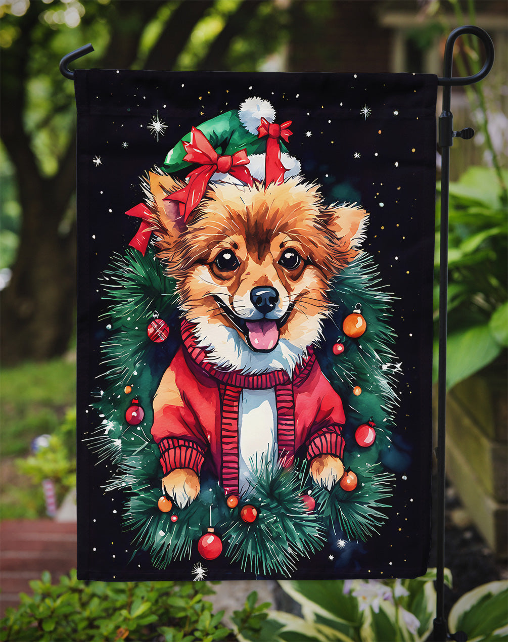 Pomeranian Christmas Garden Flag