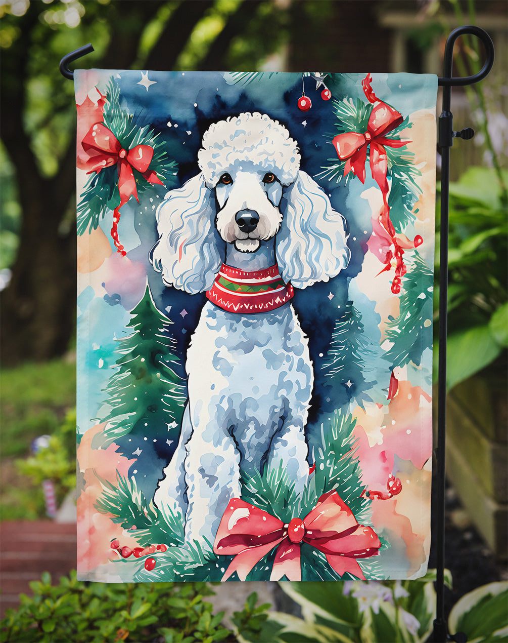 Poodle Christmas Garden Flag