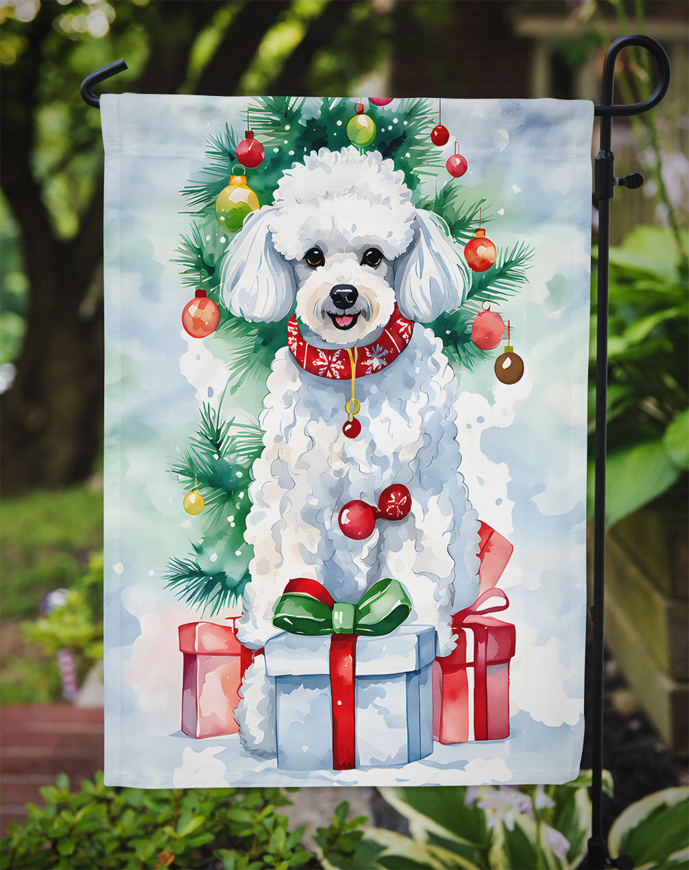 Poodle Christmas Garden Flag