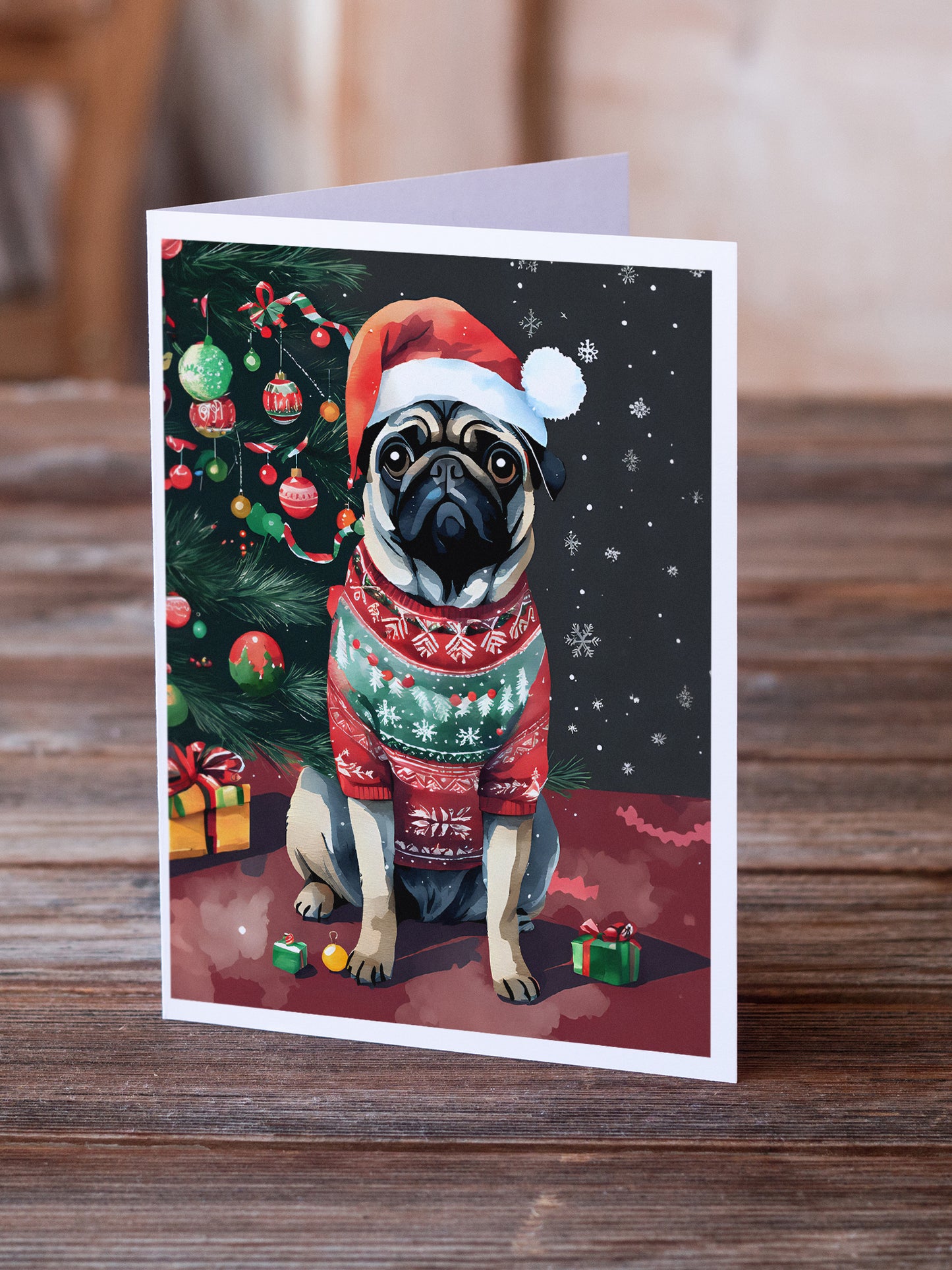 Pug Christmas Greeting Cards Pack of 8