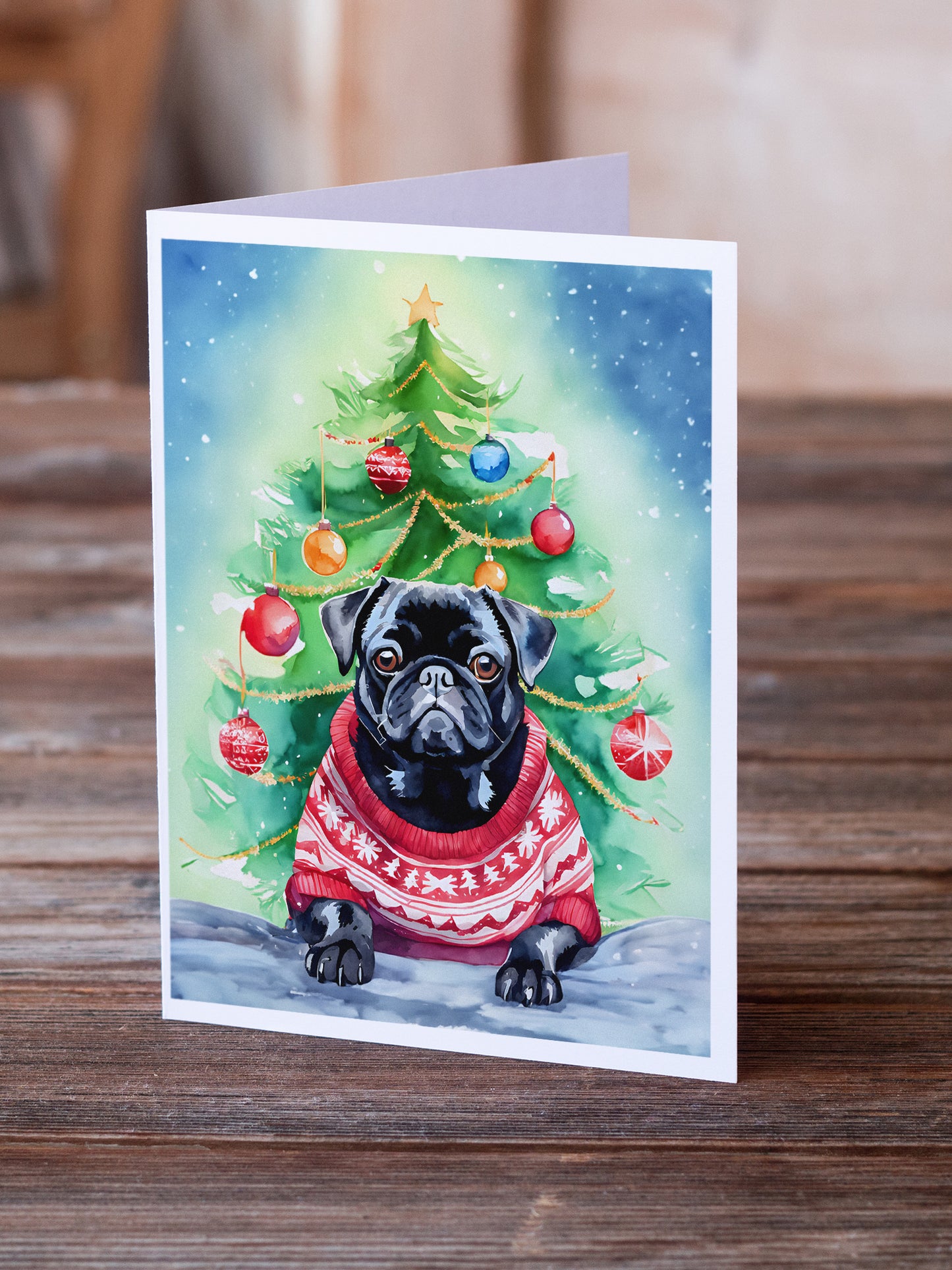 Pug Christmas Greeting Cards Pack of 8