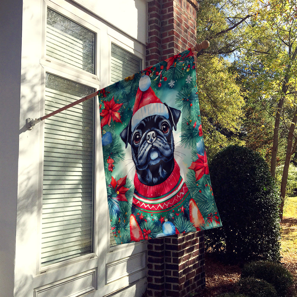 Pug Christmas House Flag