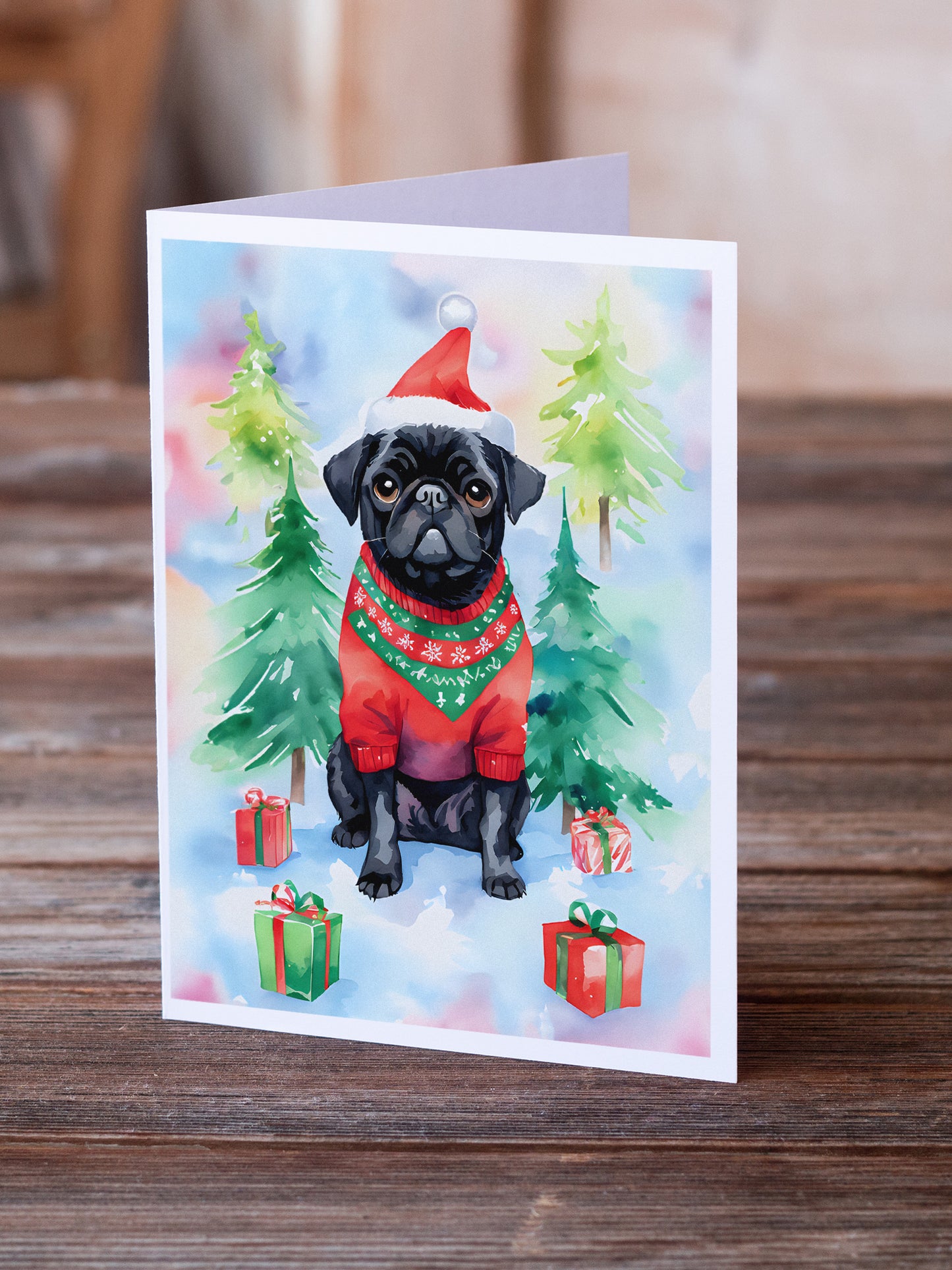 Pug Christmas Greeting Cards Pack of 8