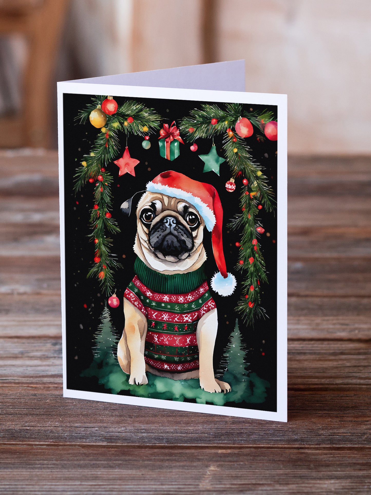 Pug Christmas Greeting Cards Pack of 8