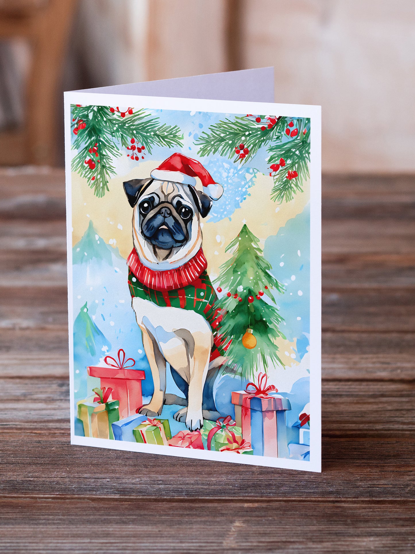 Pug Christmas Greeting Cards Pack of 8