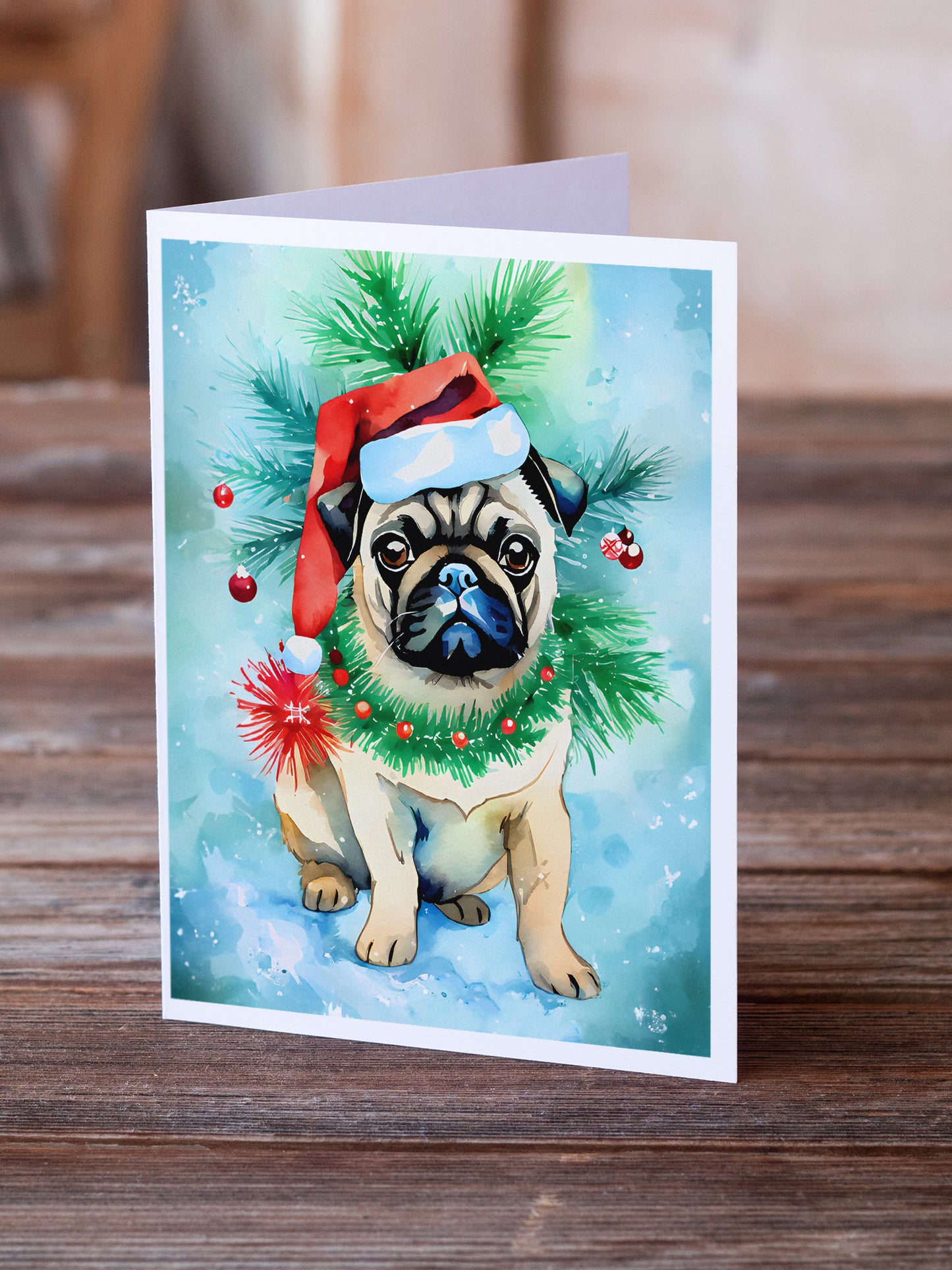 Pug Christmas Greeting Cards Pack of 8