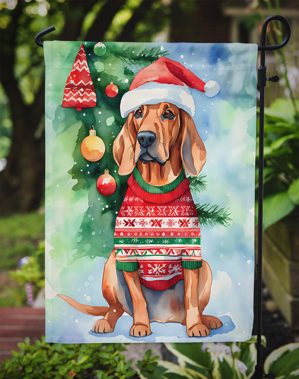 Redbone Coonhound Christmas Garden Flag