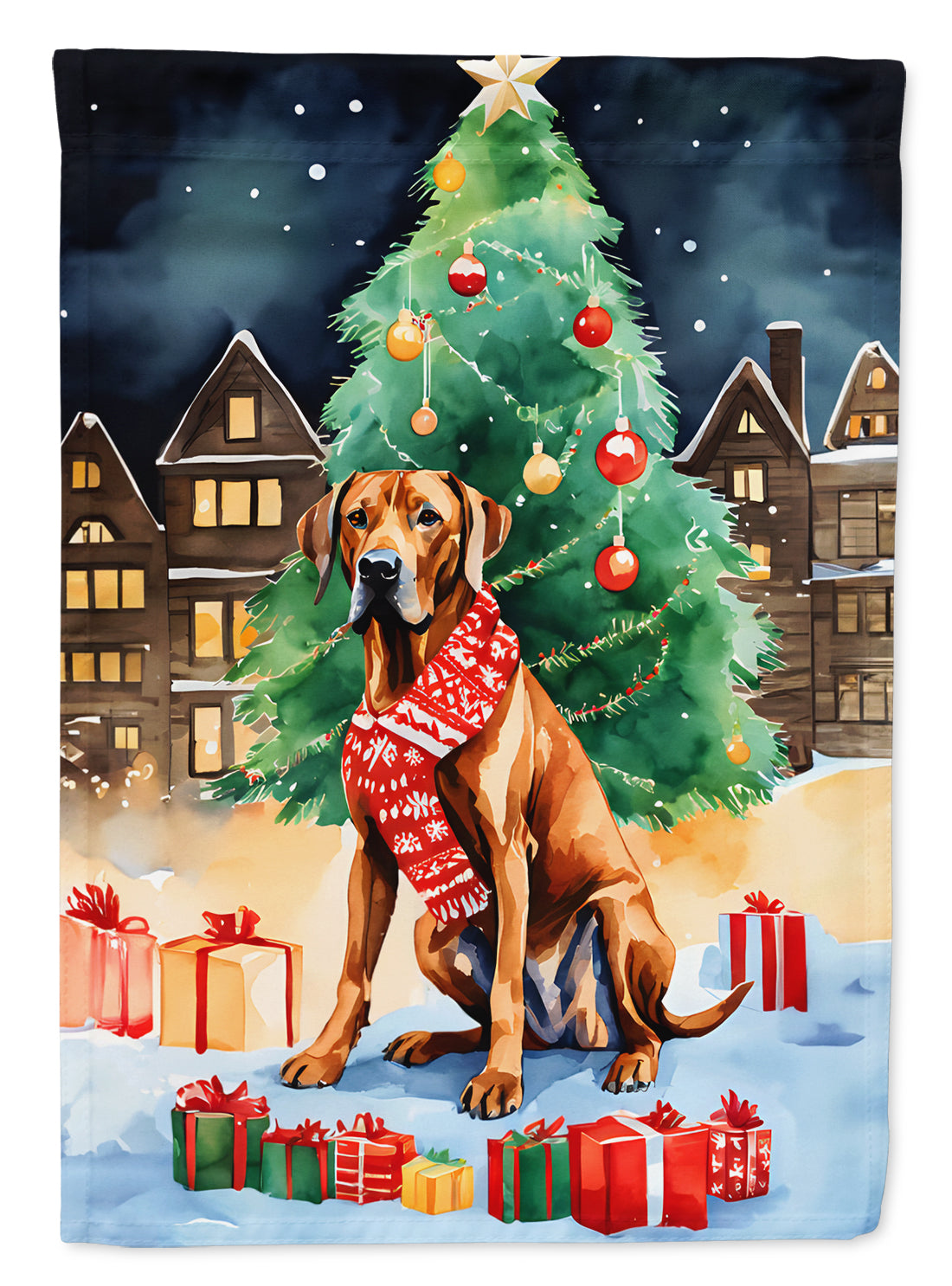 Buy this Rhodesian Ridgeback Christmas House Flag