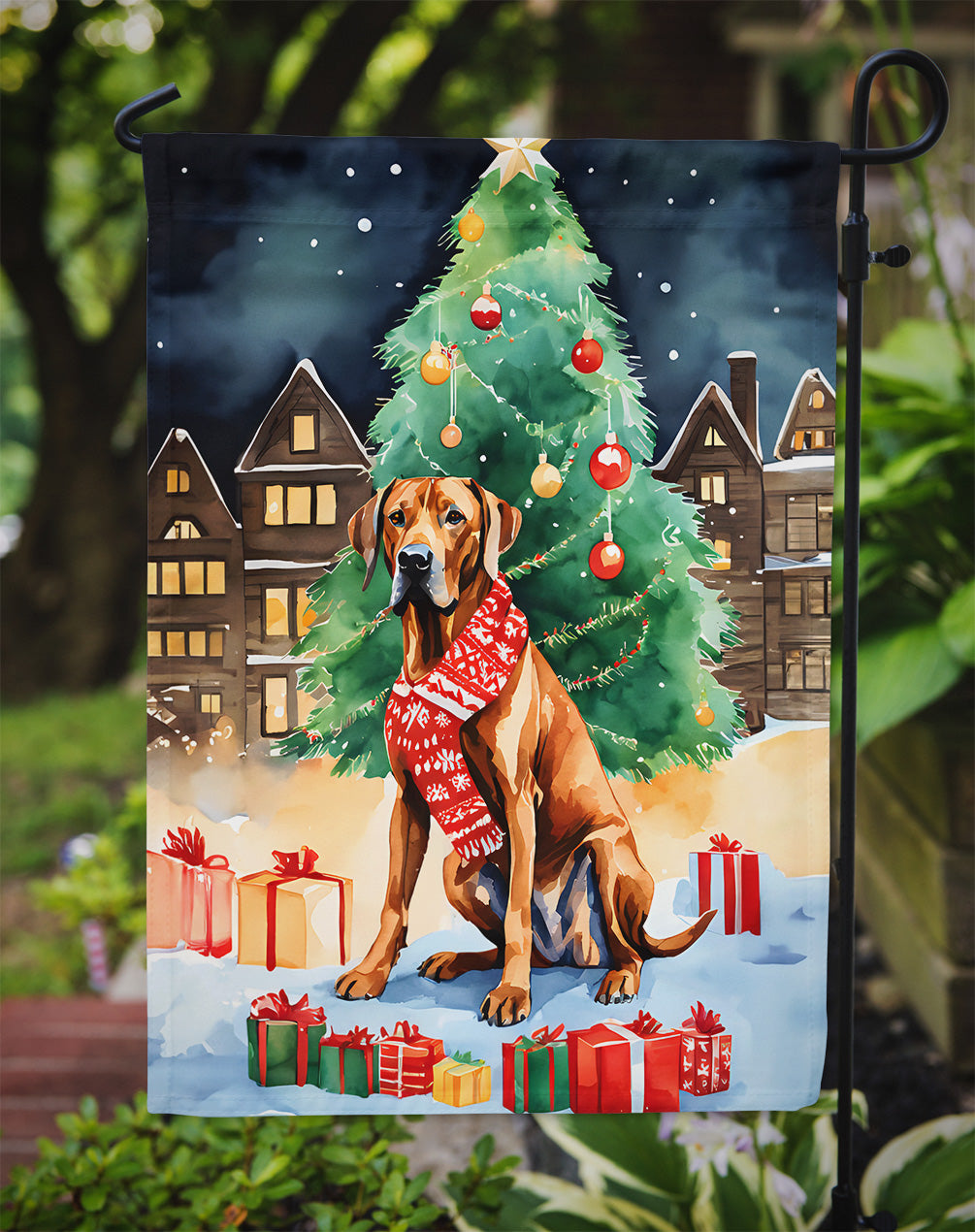 Rhodesian Ridgeback Christmas Garden Flag