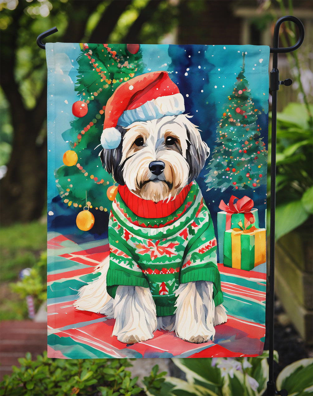 Tibetan Terrier Christmas Garden Flag