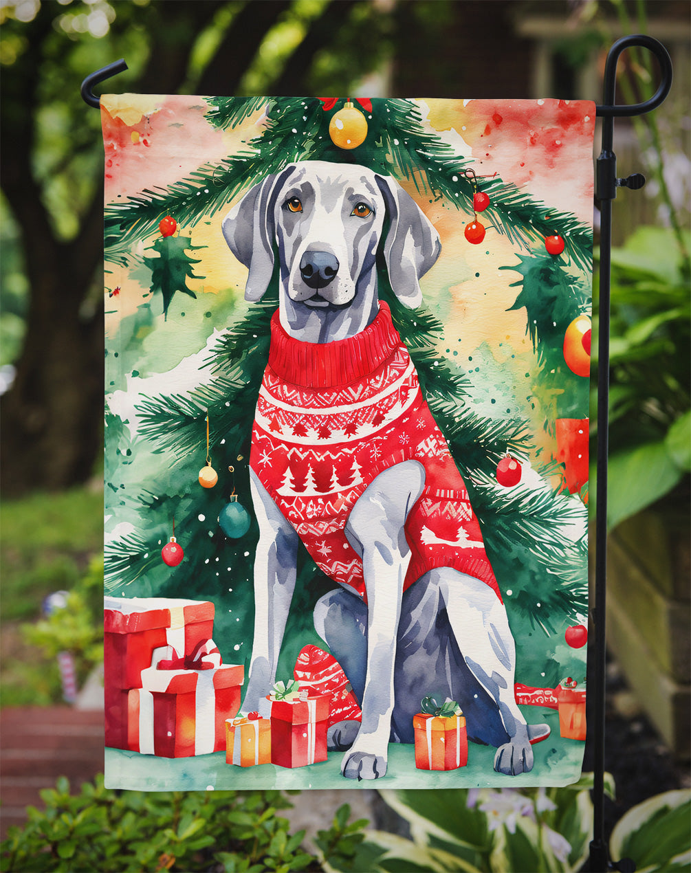 Weimaraner Christmas Garden Flag