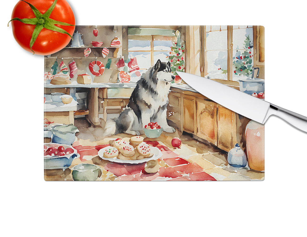 Alaskan Malamute Christmas Cookies Glass Cutting Board