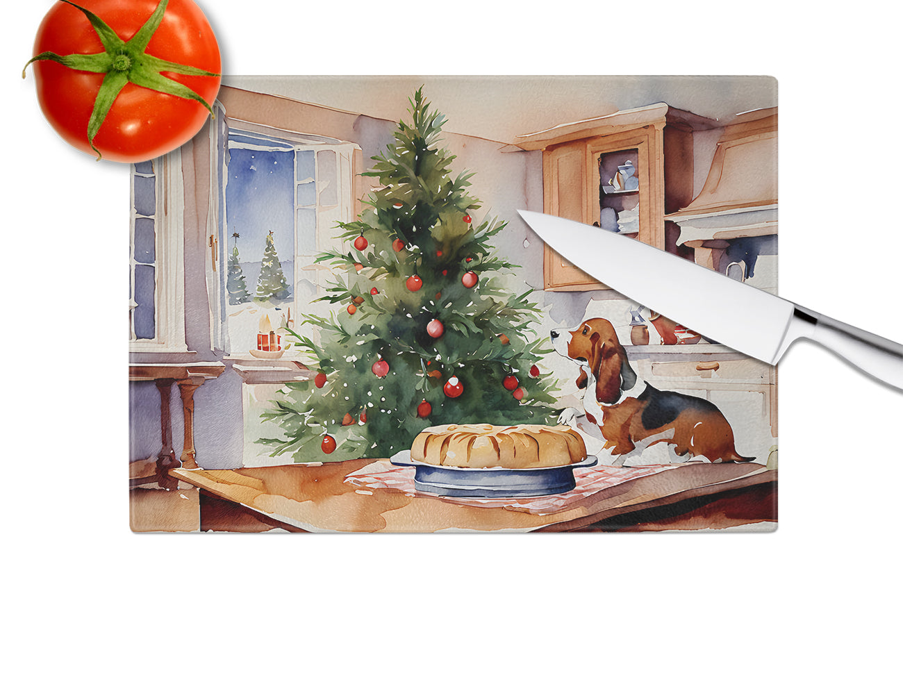 Basset Hound Christmas Cookies Glass Cutting Board