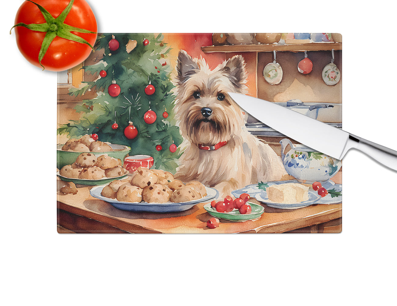 Cairn Terrier Christmas Cookies Glass Cutting Board