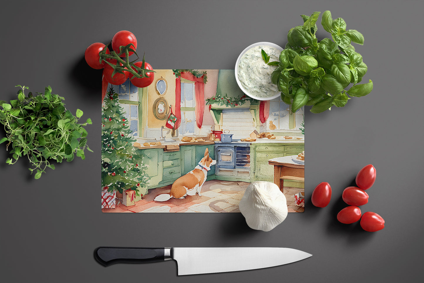 Corgi Christmas Cookies Glass Cutting Board