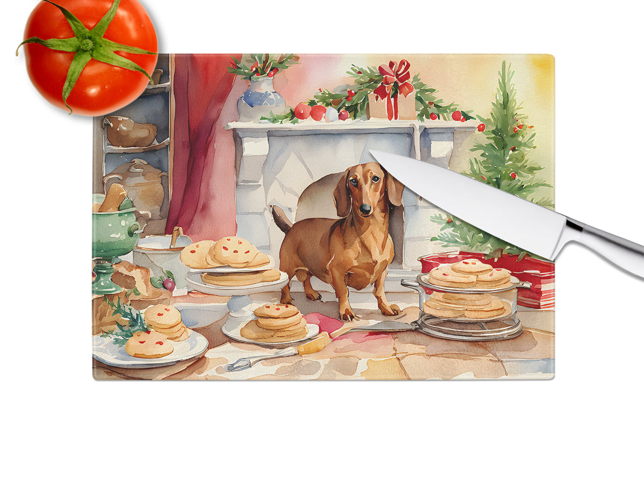 Dachshund Christmas Cookies Glass Cutting Board