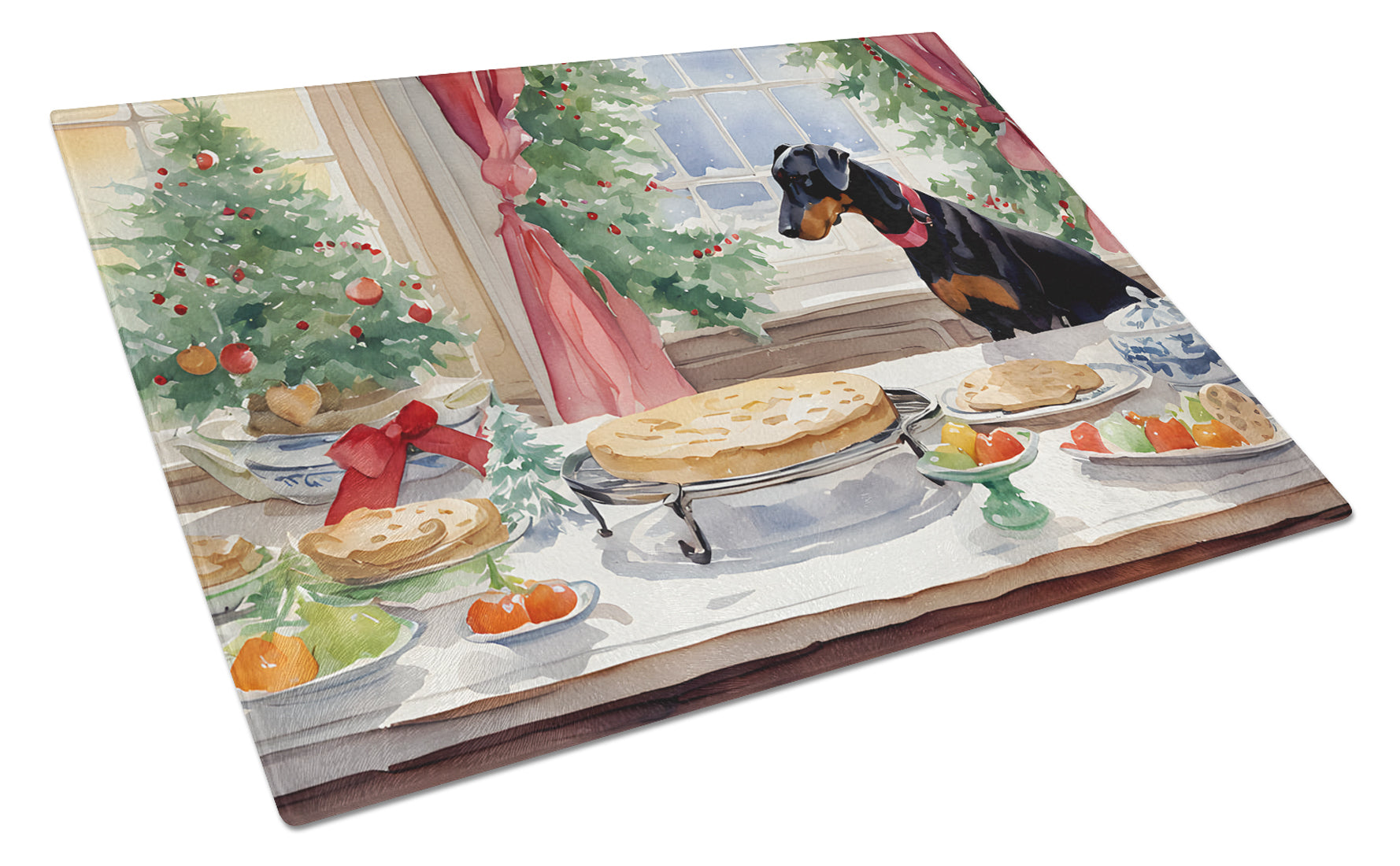 Buy this Doberman Pinscher Christmas Cookies Glass Cutting Board