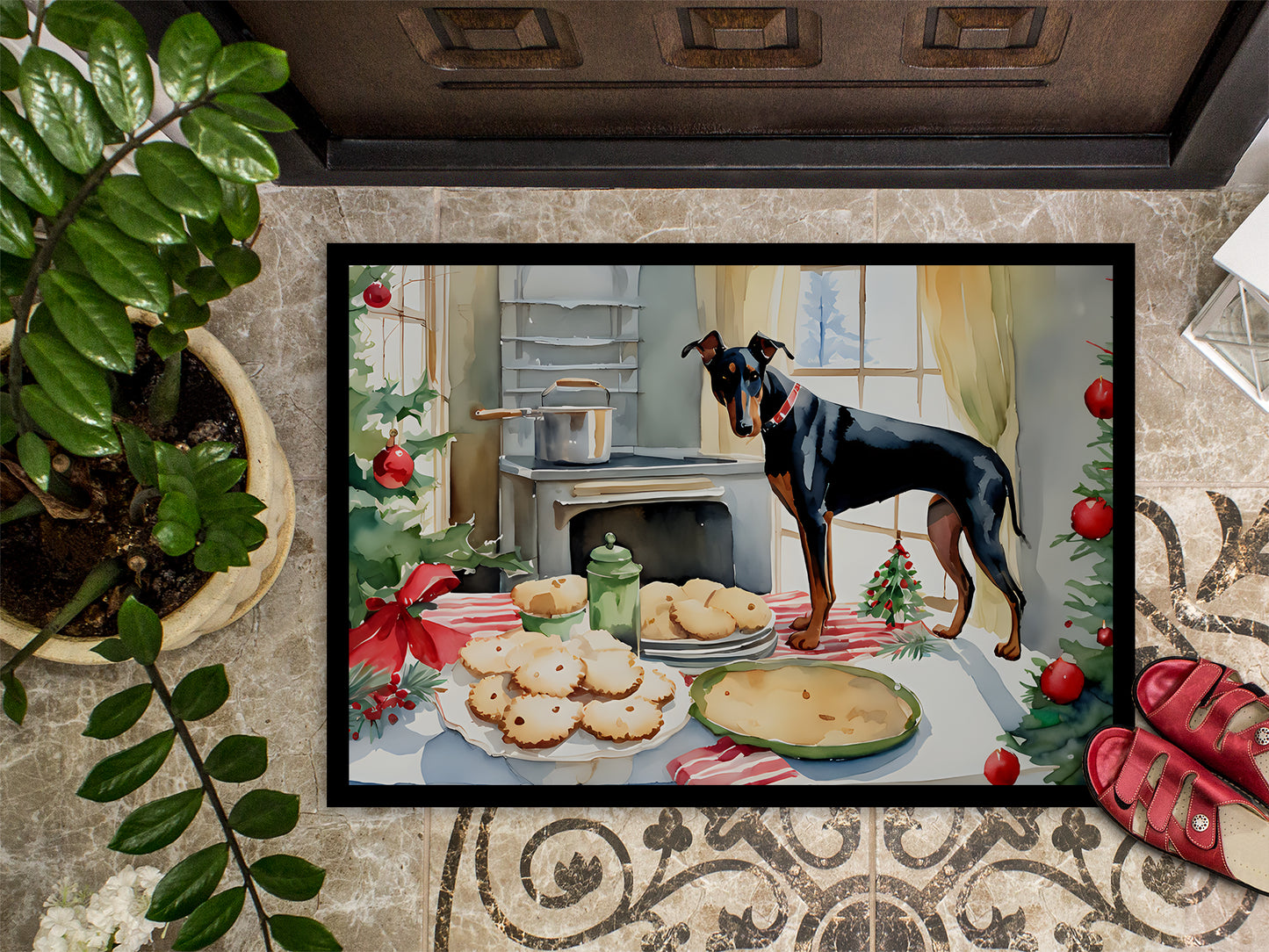 Doberman Pinscher Christmas Cookies Doormat