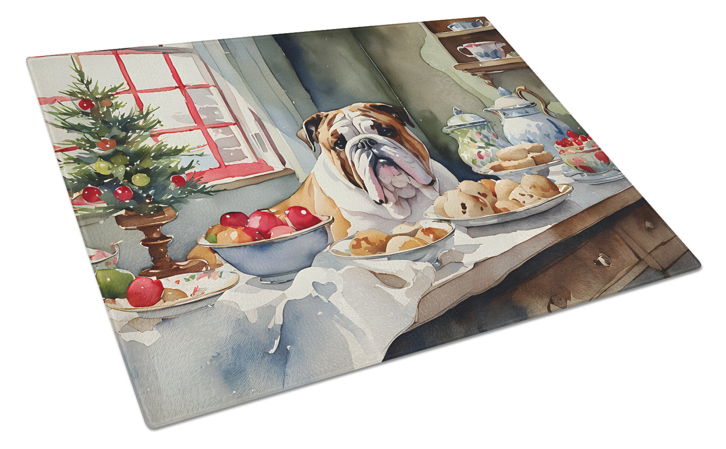 Buy this English Bulldog Christmas Cookies Glass Cutting Board