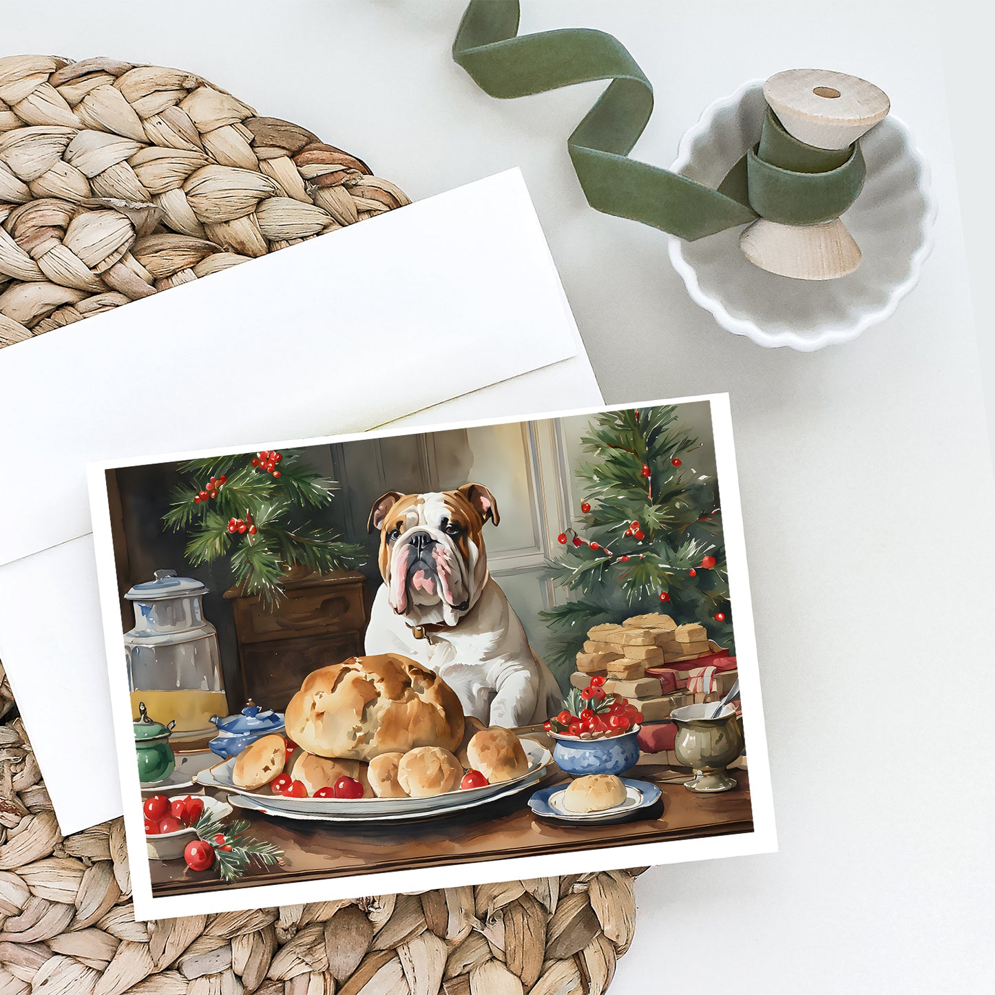 English Bulldog Christmas Cookies Greeting Cards Pack of 8