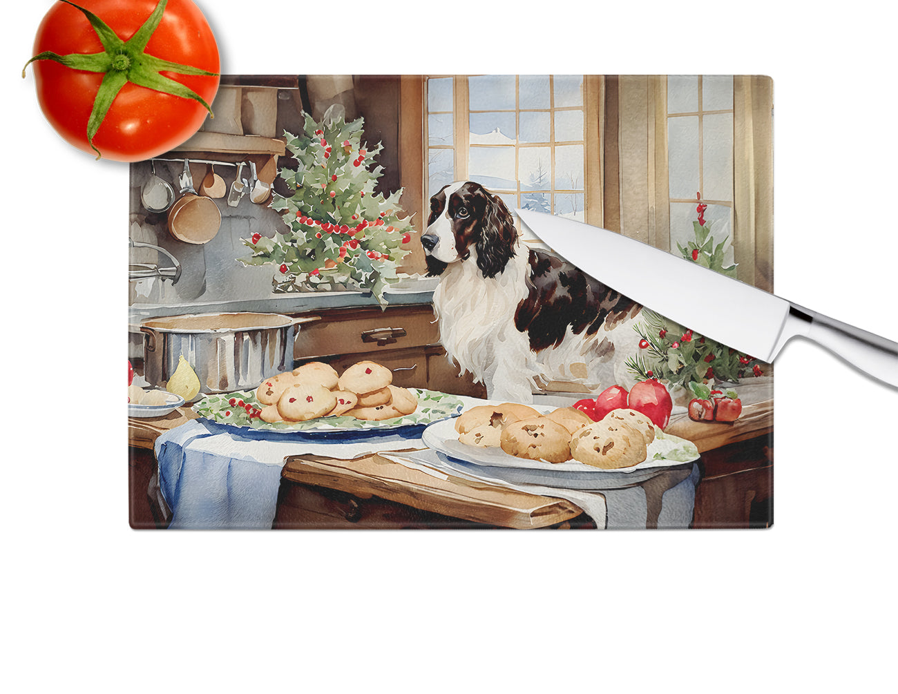 English Cocker Spaniel Christmas Cookies Glass Cutting Board