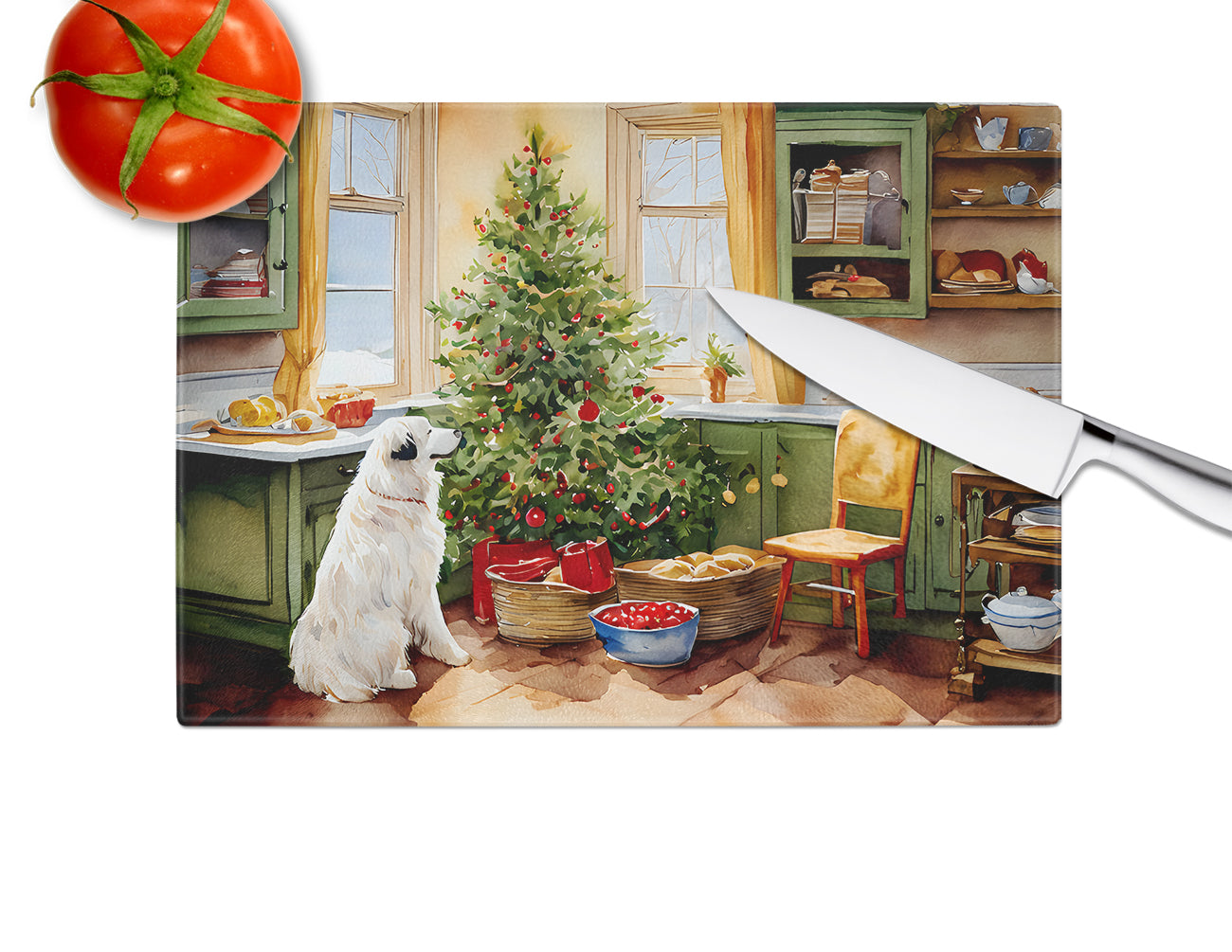 Great Pyrenees Christmas Cookies Glass Cutting Board