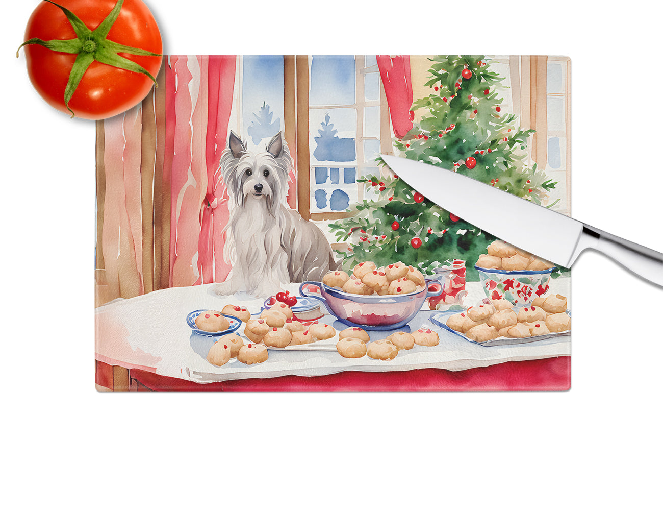 Chinese Crested Christmas Cookies Glass Cutting Board