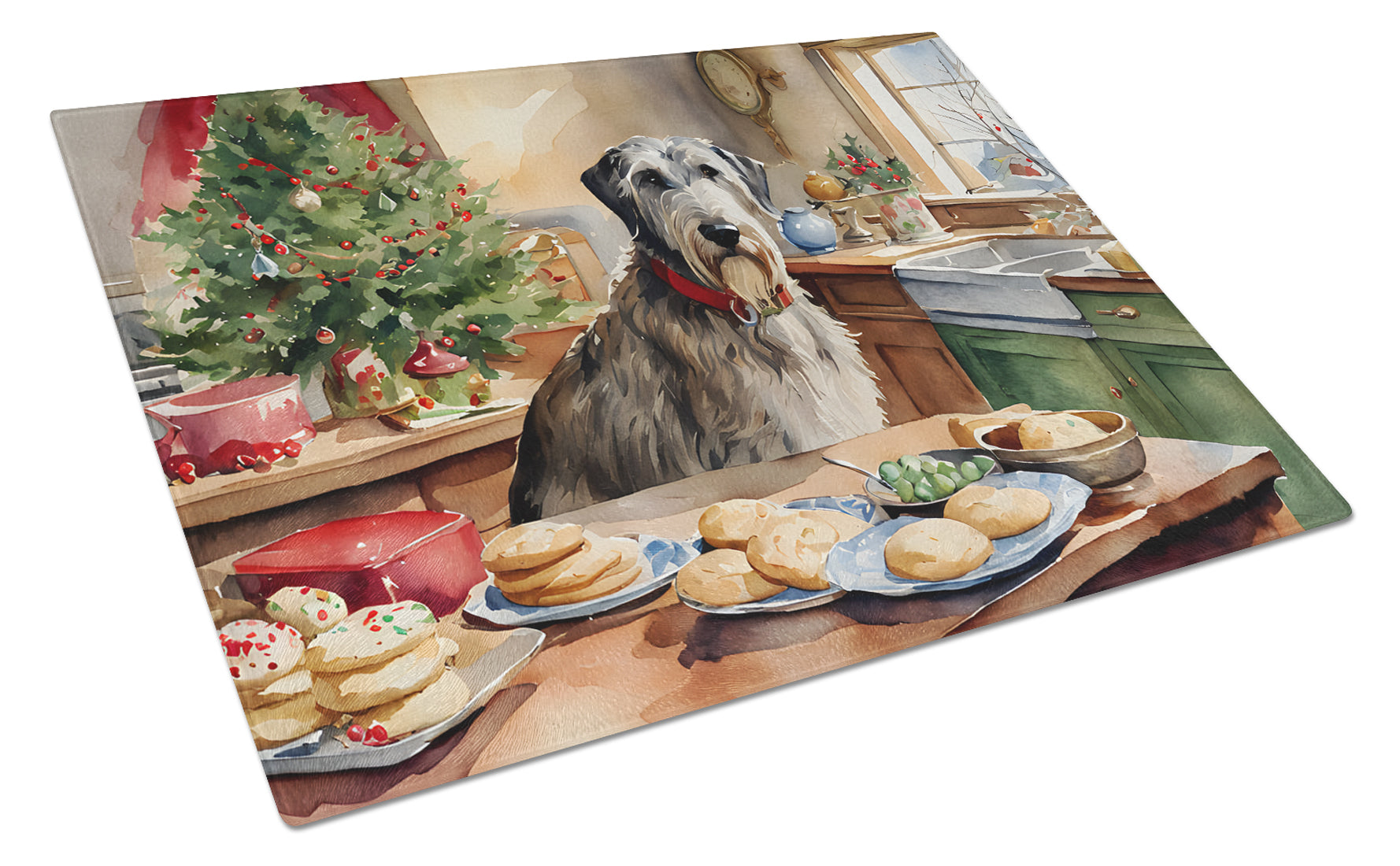 Buy this Irish Wolfhound Christmas Cookies Glass Cutting Board