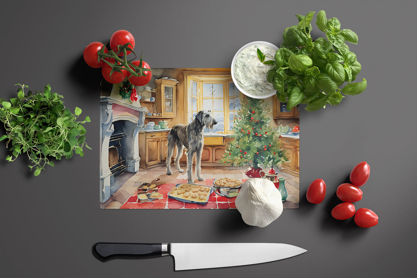 Irish Wolfhound Christmas Cookies Glass Cutting Board