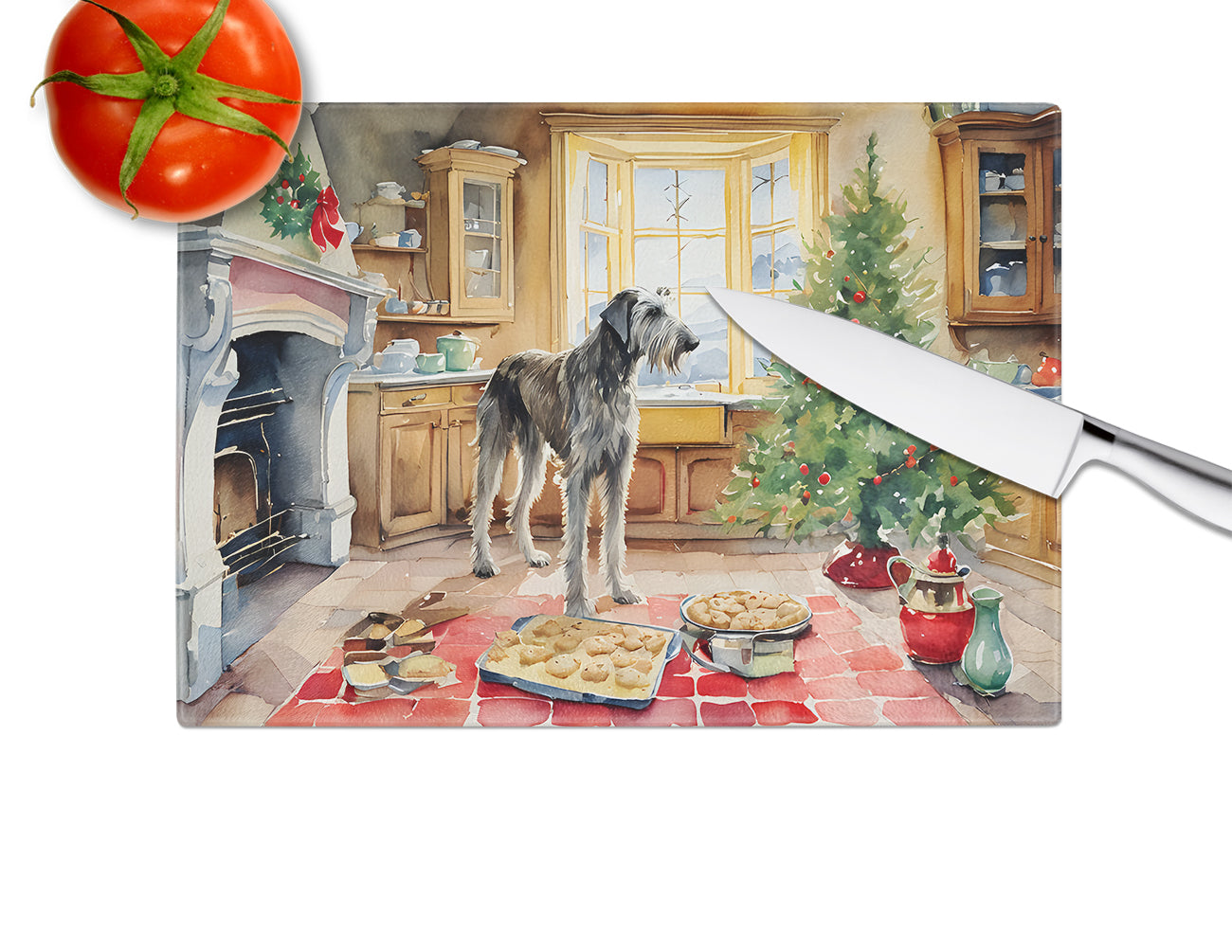 Irish Wolfhound Christmas Cookies Glass Cutting Board