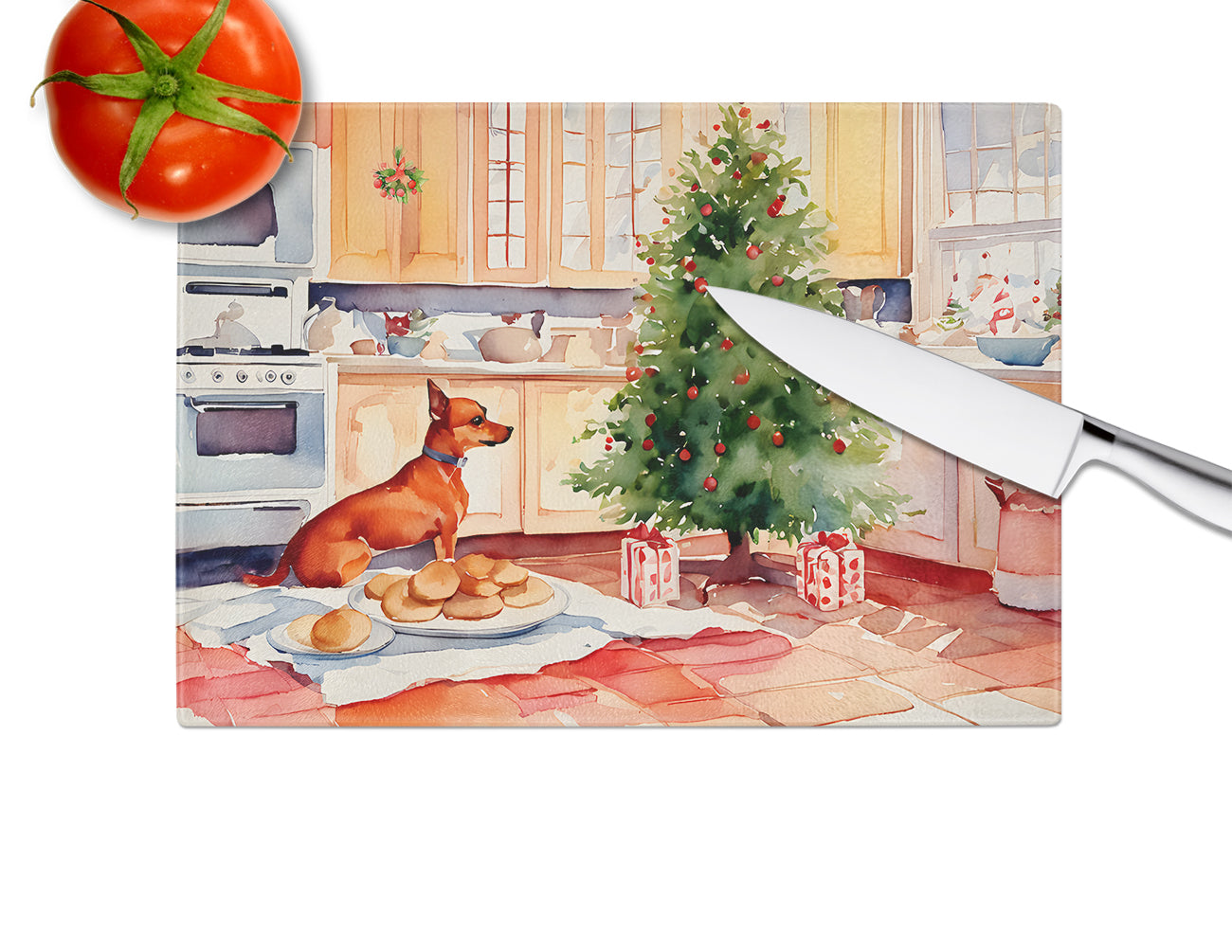 Miniature Pinscher Christmas Cookies Glass Cutting Board