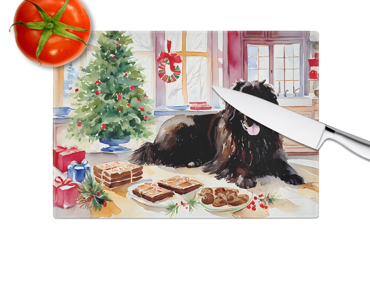Newfoundland Christmas Cookies Glass Cutting Board