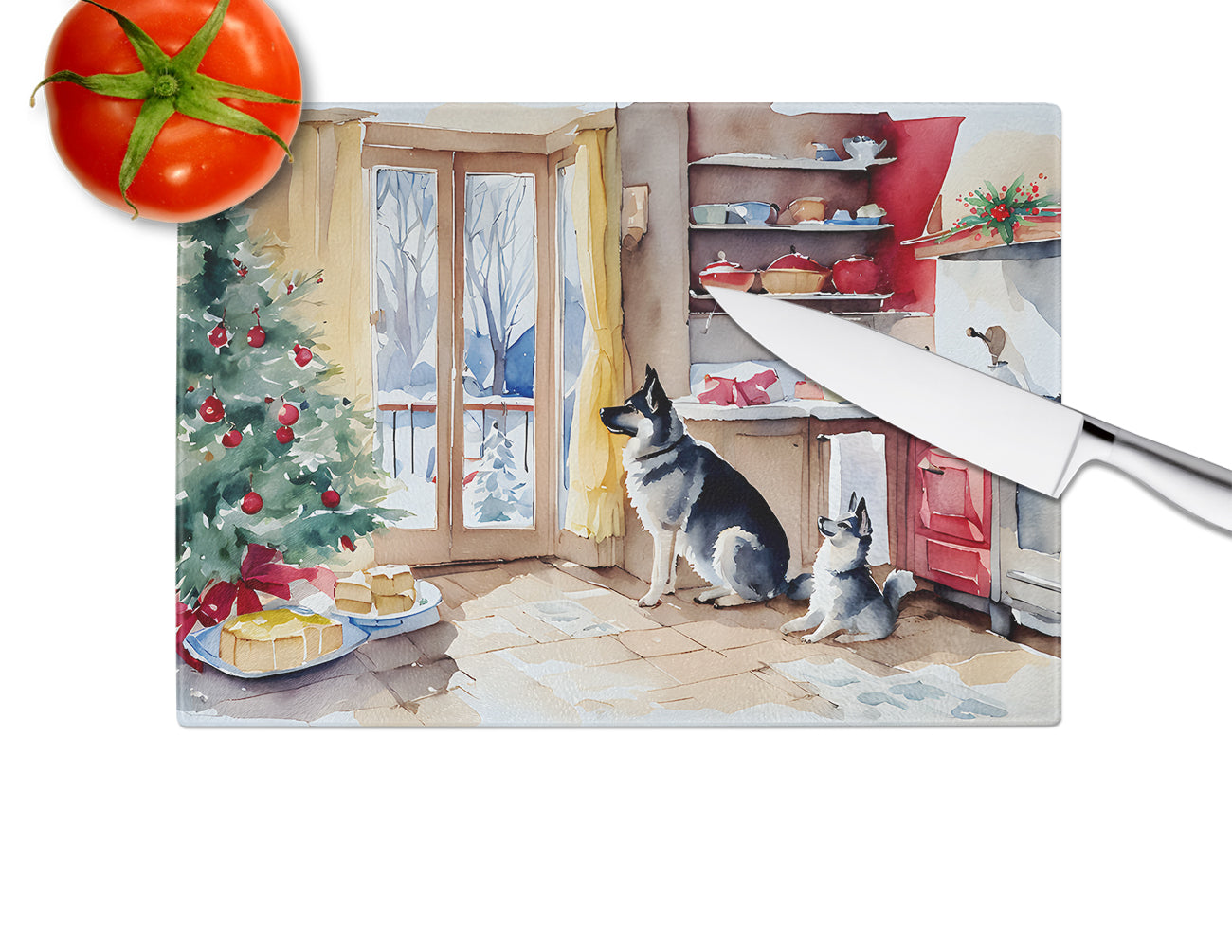 Norwegian Elkhound Christmas Cookies Glass Cutting Board
