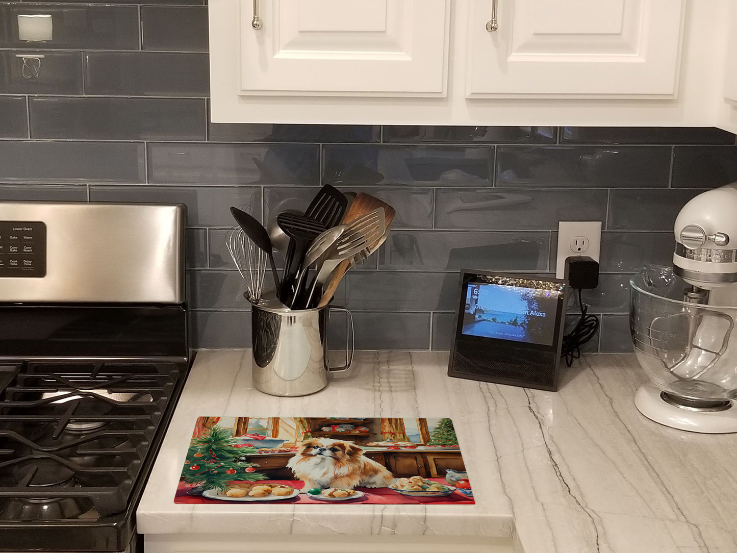 Pekingese Christmas Cookies Glass Cutting Board