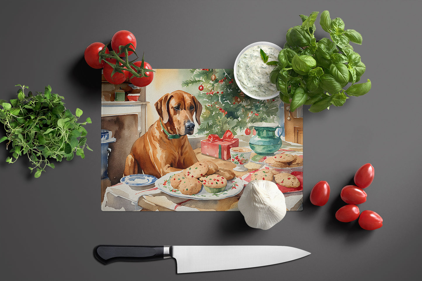 Rhodesian Ridgeback Christmas Cookies Glass Cutting Board