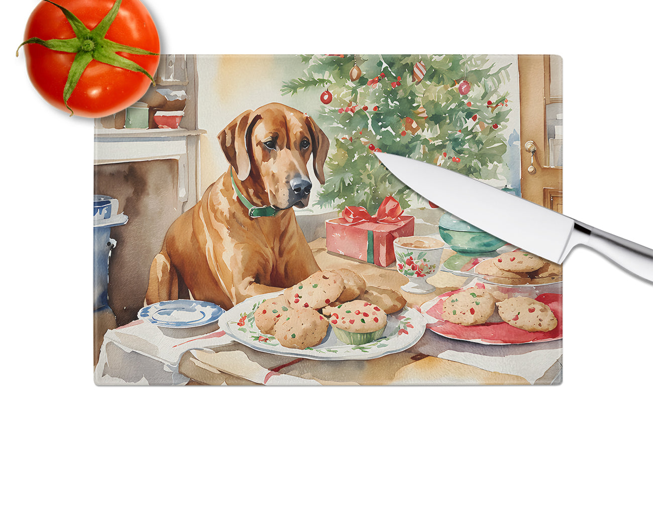 Rhodesian Ridgeback Christmas Cookies Glass Cutting Board