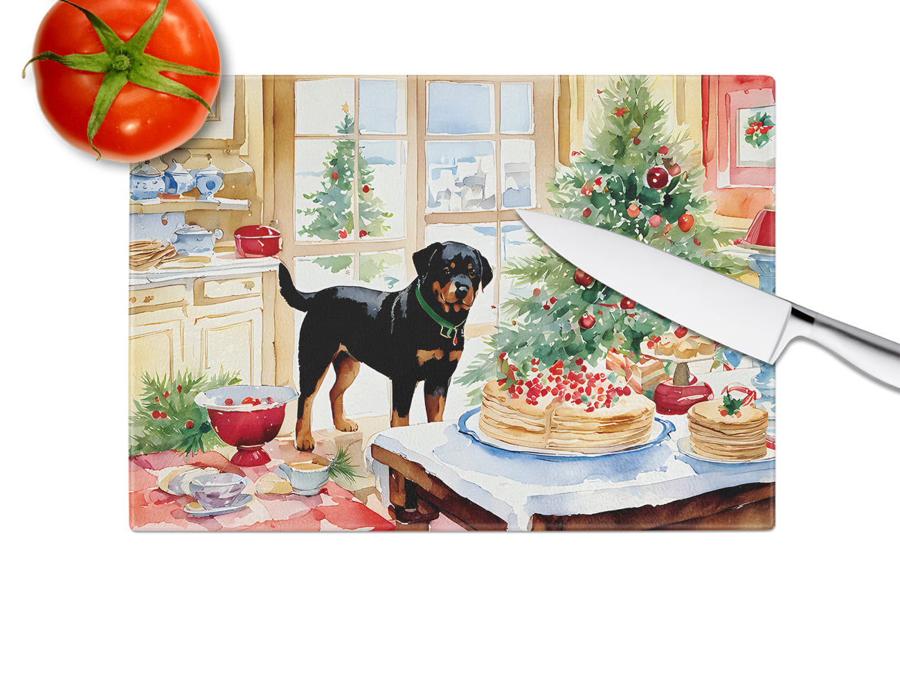 Rottweiler Christmas Cookies Glass Cutting Board