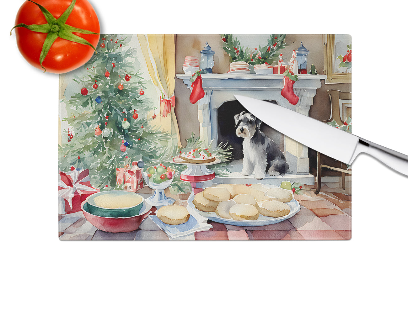 Schnauzer Christmas Cookies Glass Cutting Board